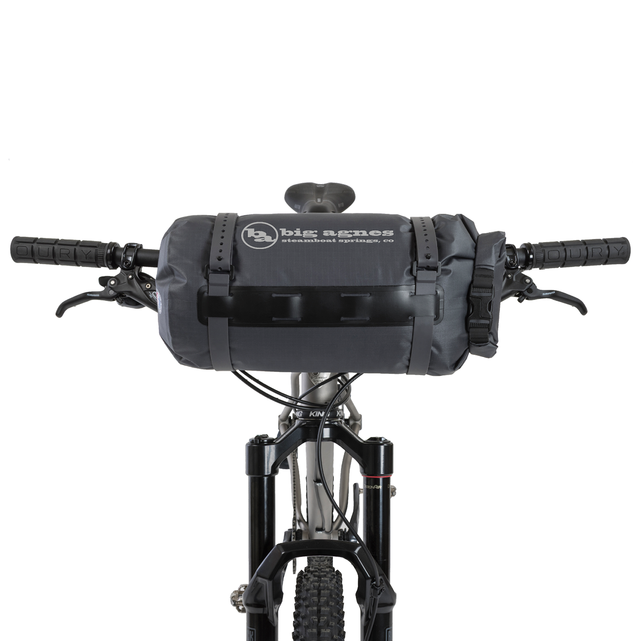 Bicycle with handlebar bags on a white background