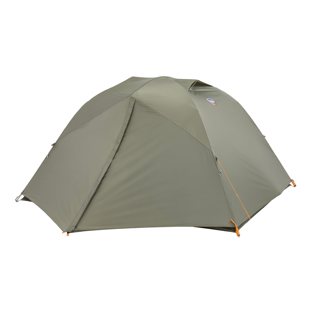 The Big Agnes Blacktail 3 - Vetiver is a green, dome-shaped, durable camping tent with a full-coverage rainfly and visible orange guylines at the corners, shown against a plain white background.