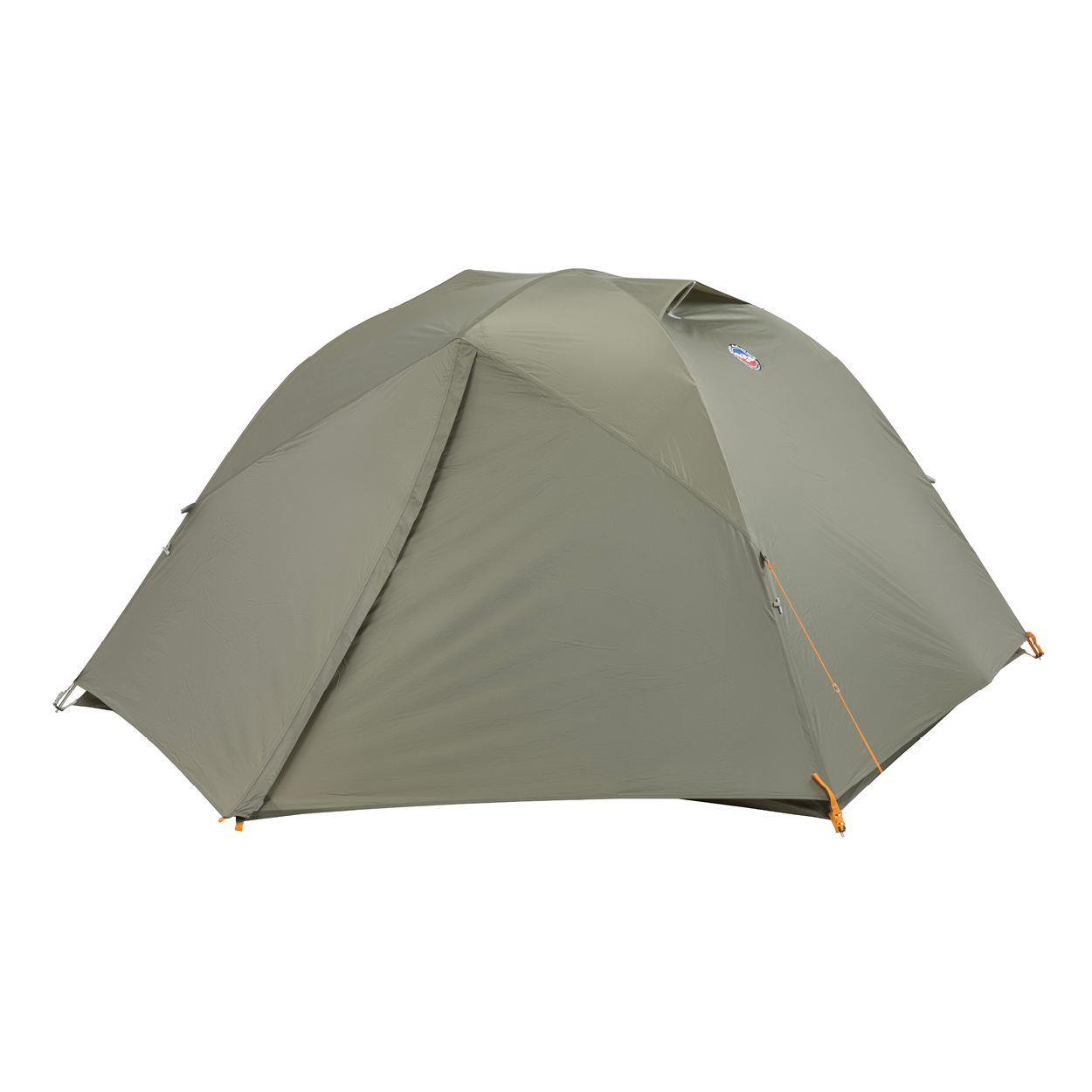 The Big Agnes Returns Blacktail 3 - Vetiver is a green, dome-shaped, durable camping tent with a full-coverage rainfly and visible orange guylines at the corners, shown against a plain white background.