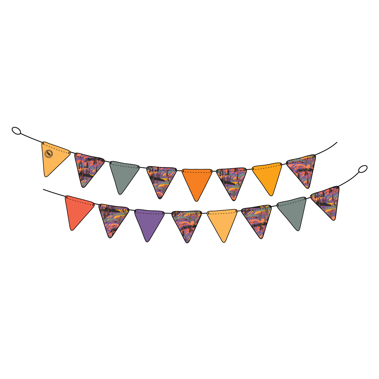 Colorful triangular banner flags on a white background