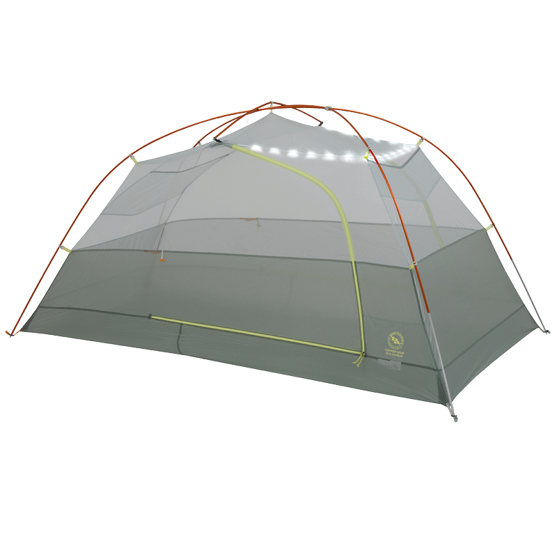 Gray Copper Spur UL3 mtnGLO® camping tent with red poles on a white background