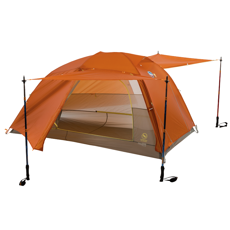Orange Copper Spur UL3 mtnGLO® camping tent with mesh side panel on a white background