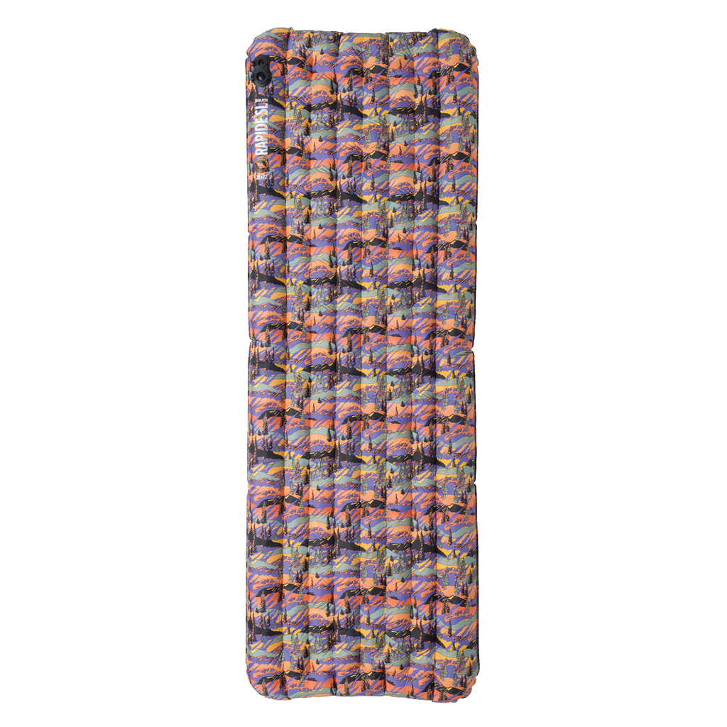 Multicolored inflatable camping pad on a white background