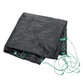 The Big Agnes Sarvis VST 3 Footprint, a black tent floor with attached green cords, is displayed against a plain white background.