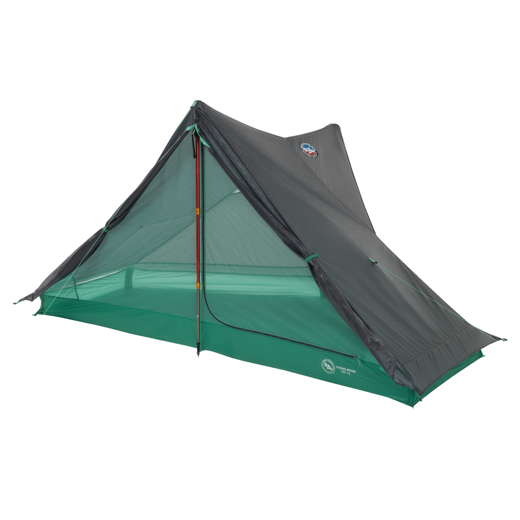 The Big Agnes String Ridge VST 1.5 is a green and gray dome-shaped tent with mesh sides and a partially open door, featuring visible support poles, offering ultralight, reliable shelter for your camping trips.