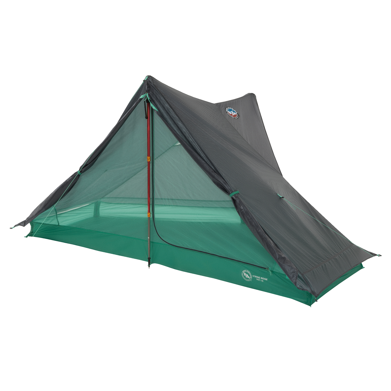 The Big Agnes String Ridge VST 1.5 is a green and gray dome-shaped tent with mesh sides and a partially open door, featuring visible support poles, offering ultralight, reliable shelter for your camping trips.