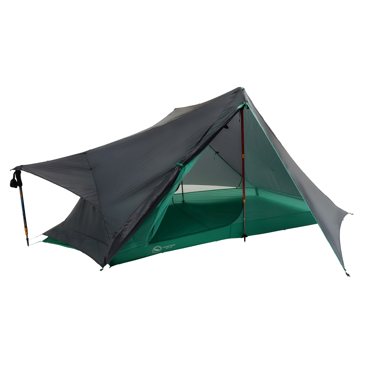 Camping tent with green interior on a white background