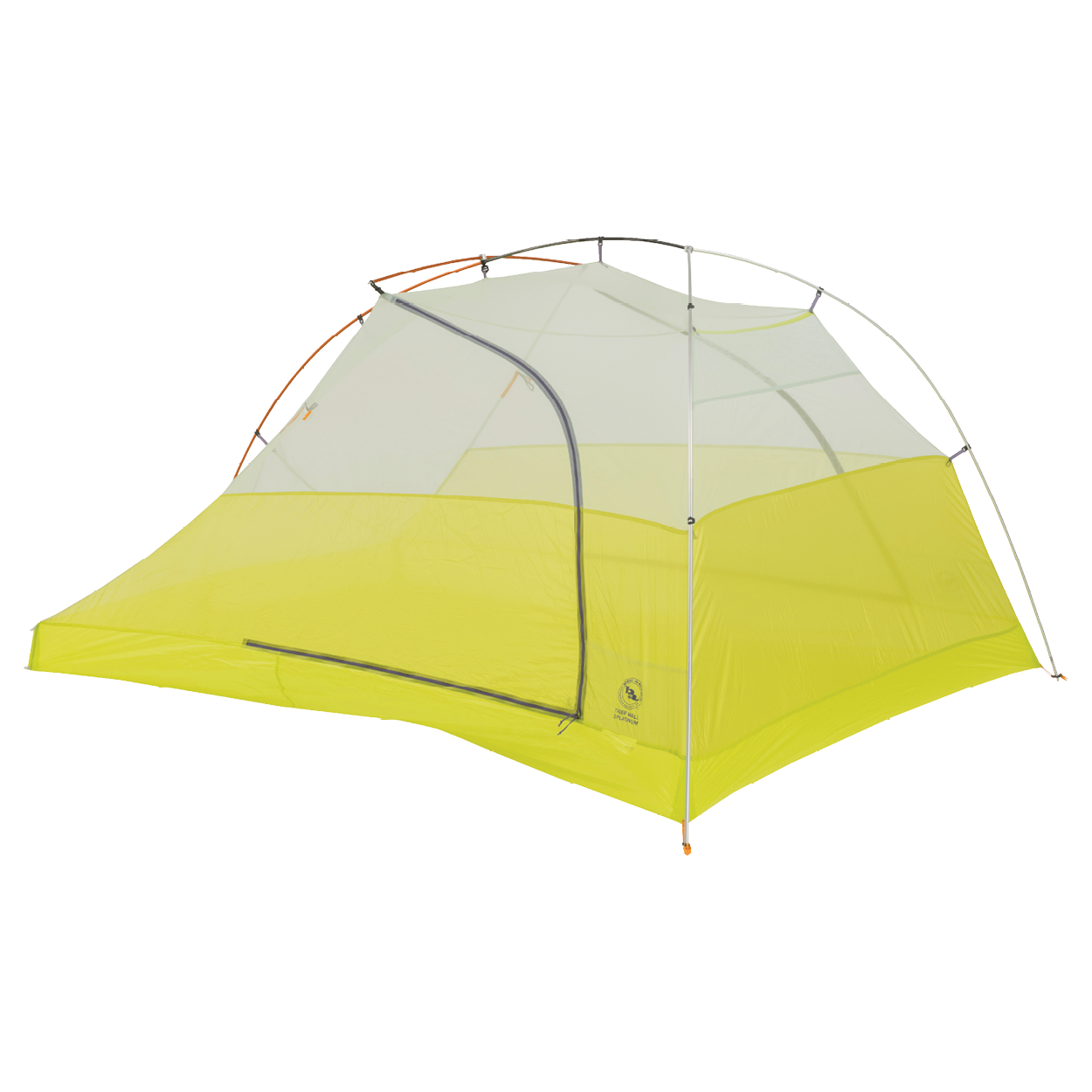Green camping tent with a brand logo on a white background