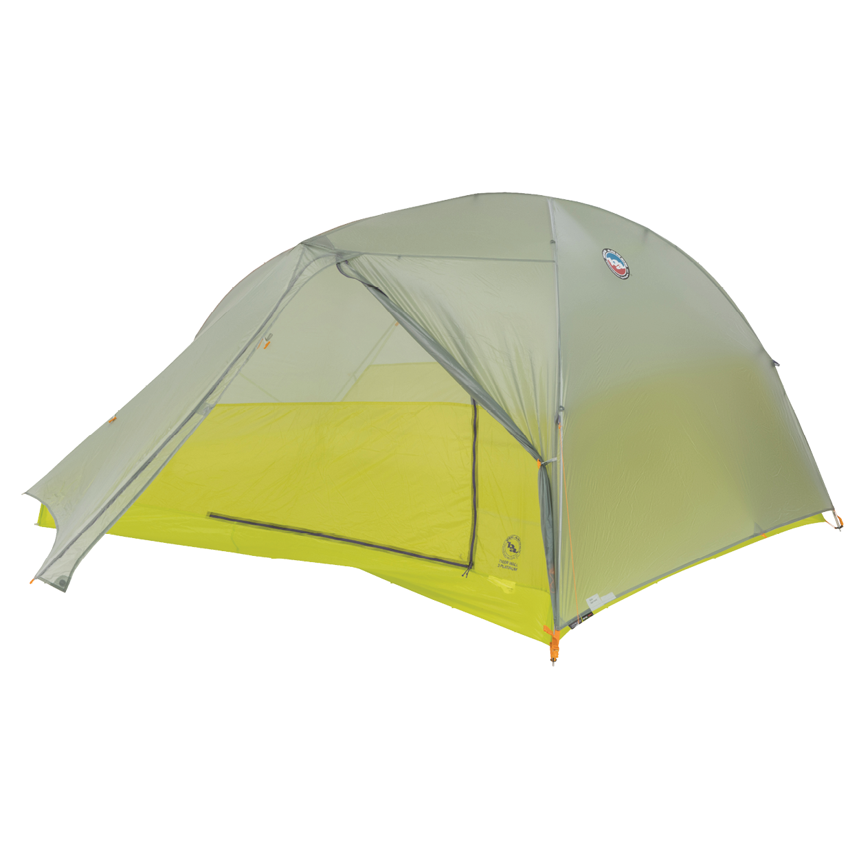 Green and yellow tent on a white background