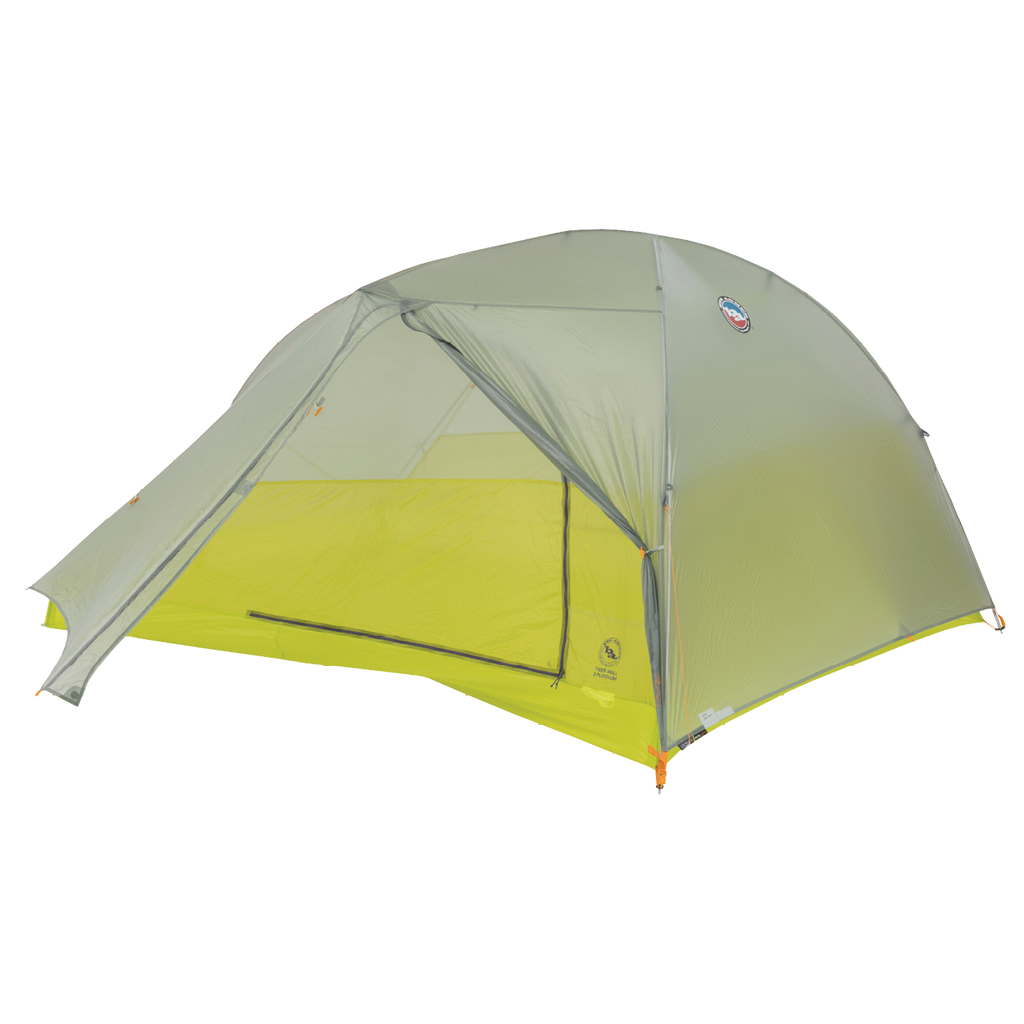 Green and yellow tent on a white background