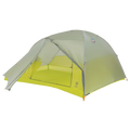 Green camping tent with a white background